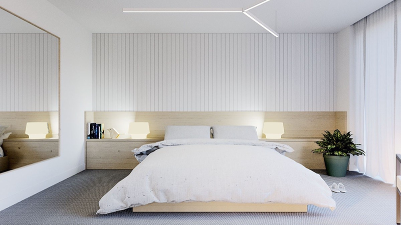 Không gian phòng ngủ phong cách tối giản sẽ đem lại sự dễ chịu, thư thái